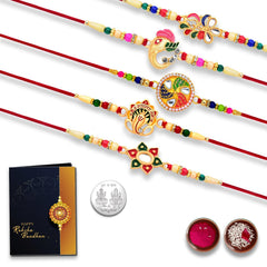Unisex-Adult Rakhi Set Of 5 Rakhi, Peacock Rakhi | Ganesh Rakhi | Flower Rakhi | Rakhi For 5 Brother