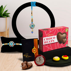 Rakhi For Brother And Bhabhi With Chocolate Beats, Silver Coin, Greeting Card, Bhai Bhabhi Rakhi Set With Gift, Rakhi For Brother And Bhabhi With Sweets, Bhabhi Rakhi Combo, Rakhi For Bhaiya And Bhabhi, Lumba Bhabhi Rakhi (K1_455_CB32)