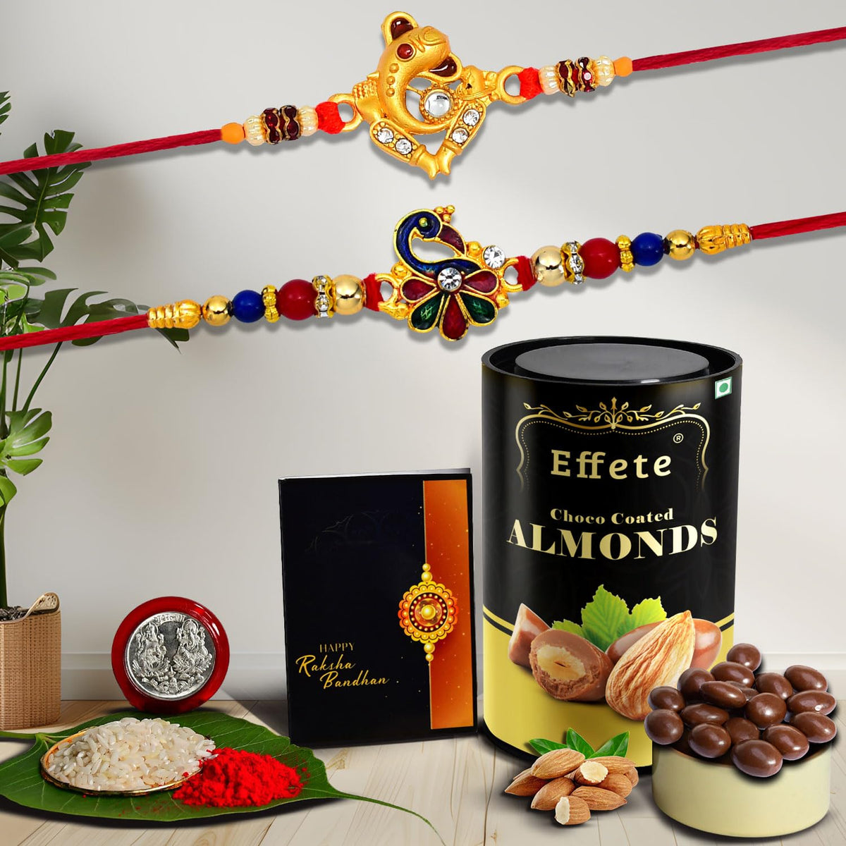 Rakhi with Chocolate Combo with Chocolates (Silver and Gold Plated Color, Set of 2 , Q2_i3 k1_ea96)