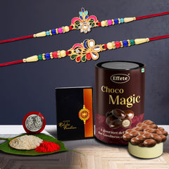 Rakhi (K2_556+557_EM) & Chocolate Magic, Rakhi & Chocolate for brother, Rakhi with chocolate, rakhi with gift, Rakhi Combo, Set of 2 Rakhi,  Chocolate