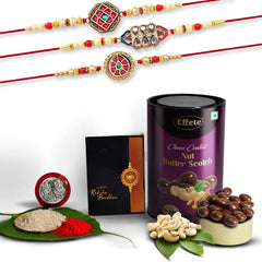 (K3_420+421+422_BS) Rakhi Combo with Chocolate Butter Scotch 96gm, Rakhi & Chocolate for brother, Rakhi with chocolate, rakhi with gift, Rakhi Combo, Set of 3 Rakhi,  Chocolate