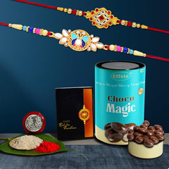 FLoral Design Rakhi For Brother | Butterfly Rakhi | Set Of 2 with Chocolate Magic 96gm (K2_514+515_CM)