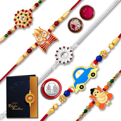 Vibrant Rakhi Set With Floral, Trident, And Car Designs Pack Of 5 Designer Rakhis For Brothers Best Rakhi Combo For Brothers Attractive Rakhi Set Of 5 - Perfect For Siblings