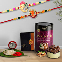 Rakhi (K2_251+258_AS) & Assorted Chocolate Dryfruits 96gm, Rakhi & Chocolate for brother, Rakhi with chocolate, rakhi with gift, Rakhi Combo, Set of 2 Rakhi, Chocolate
