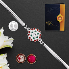 Multicolor (K1_A36) Unisex-Adult Rakhi Combo With Pooja Coin & Rakhi Greeting Card, Rakhi Lumba Set, Rakhi For Brother, Rakhi Cards, Kundan Rakhi, Chandi Ki Rakhi