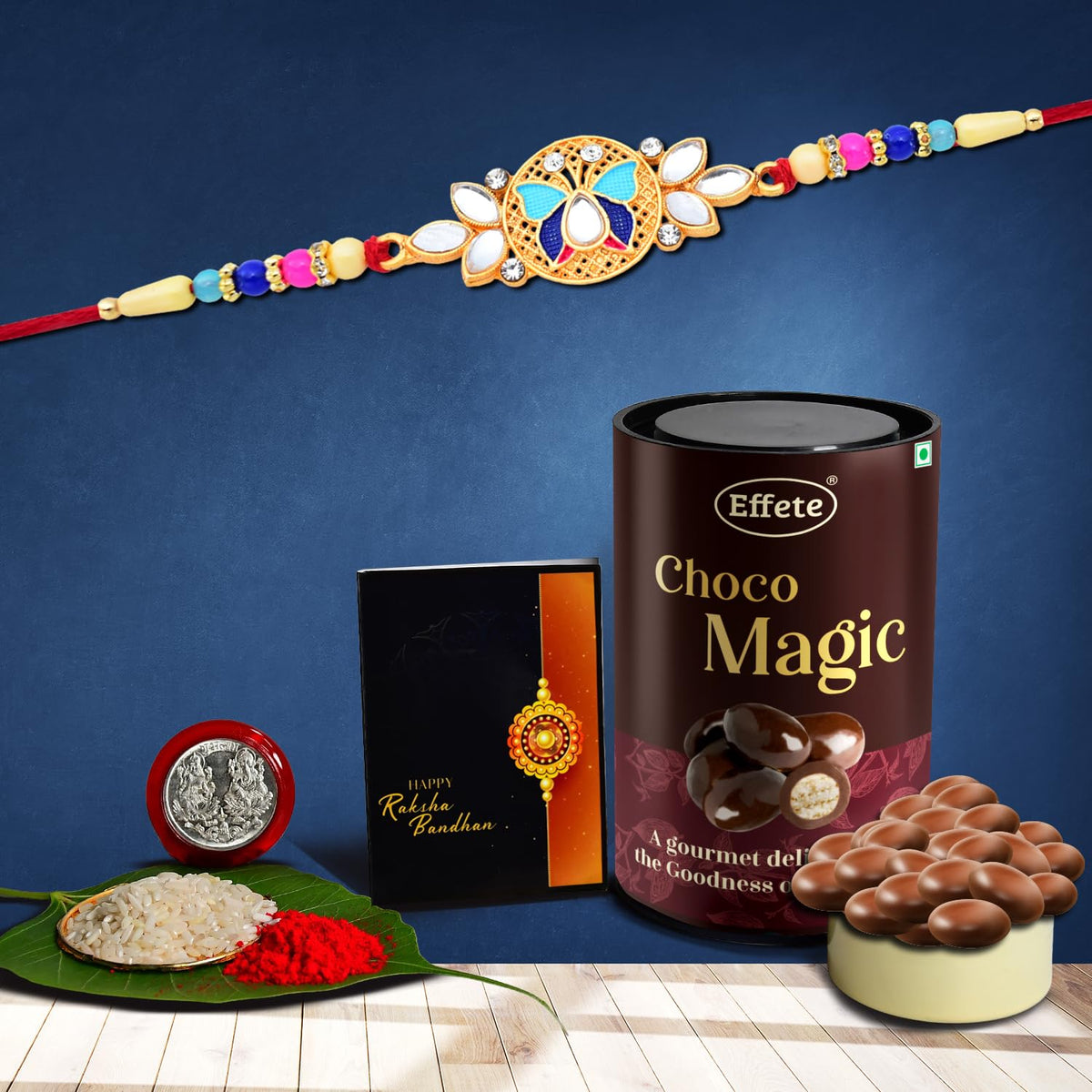 Flower Rakhi For Brother Set Of 1 with Chocolate Magic 96gm (K1_514_EM)