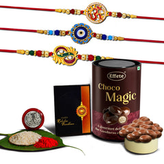 Rakhi (K3_272+273+275_EM) & Chocolate Magic | Rakhi Combo with card and chocolate | chocolates gift | Rakhi & Chocolate for brother | rakhi with gift | Set of 3 Rakhi