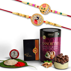 Rakhi (K2_431+507_AS) & Assorted Chocolate Dryfruits 96gm, Rakhi & Chocolate for brother, Rakhi with chocolate, rakhi with gift, Rakhi Combo, Set of 2 Rakhi, Chocolate