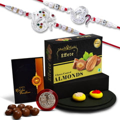 (K2_A8+A13_CA32) Rakhi with Chocolate Almonds 32gm| Rakhi for brother with gift | handmade rakhi |rakhi combo for brother | stylish rakhi for brother | Set of 2 Rakhi |
