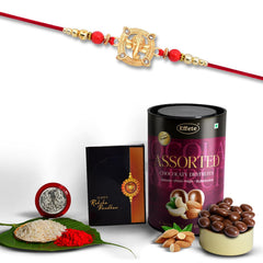 Shri Ganesh Rakhi For Brother Set Of 1 with Assorted Chocolate Dryfruits 96gm(K1_908_AS)