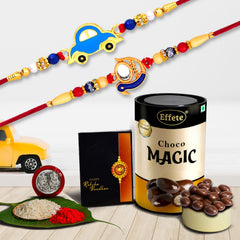 Multicolor Rakhi Combo with Chocolate Magic , Silver Color Pooja Coin, Roli Chawal & Greeting Card, Occasion, Rakhi & Chocolate for brother, Rakhi with chocolate, rakhi with gift, Rakhi Combo, Set of 2 Rakhi, Rakhi Chocolate Gift combo (K2_3