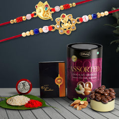 (K2_14+15_AS) Rakhi Combo with Assorted Chocolate Dryfruits 96gm | stylish rakhi for brother | Rakhi & Chocolate for brother | rakhi brother | rakhi with gift | handmade rakhi | Set of 2
