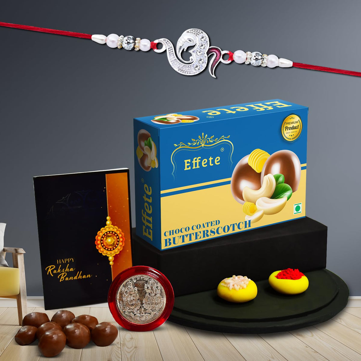 Shri Ganesh Rakhi For Brother | Shiva Ganesh Rakhi Set Of 1 with Chocolate Butter Scotch 32gm (K1_A13_BS32)