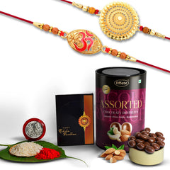 Rakhi (K2_402+403_AS) & Assorted Chocolate Dryfruits 96gm| Rakhi for brother with gift | Fancy Rakhis for men stylish |rakhi combo for brother | Set of 2 Rakhi | Chocolate|