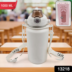 Stainless Steel Vacuum Insulated Water Bottle with Handle & Adjustable Strap (1000 ML / 1 Pc / Mix Color)