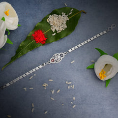 Rakhi for Brother Set of 1 with Dish, Silver Coin & Greeting Card, Rakhi for Brother and Bhabhi, Rakhi with Gift for Brother, Rakhi for Kids, Rakhi Set, Rakhi Combo (K1_D1_AA3)