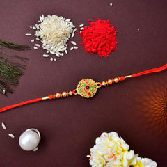Rakhi Combo (K2_282+293_DS+EM32) Chocolate Magic 32gm & Pooja Thali, with Pooja Coin & Greeting Card, Rakhi thali, Rakhi with plate, rakhi thali set, rakhi for brother with chocolate, rakhi with gift, rakhi with chocolate, rakhi for brother