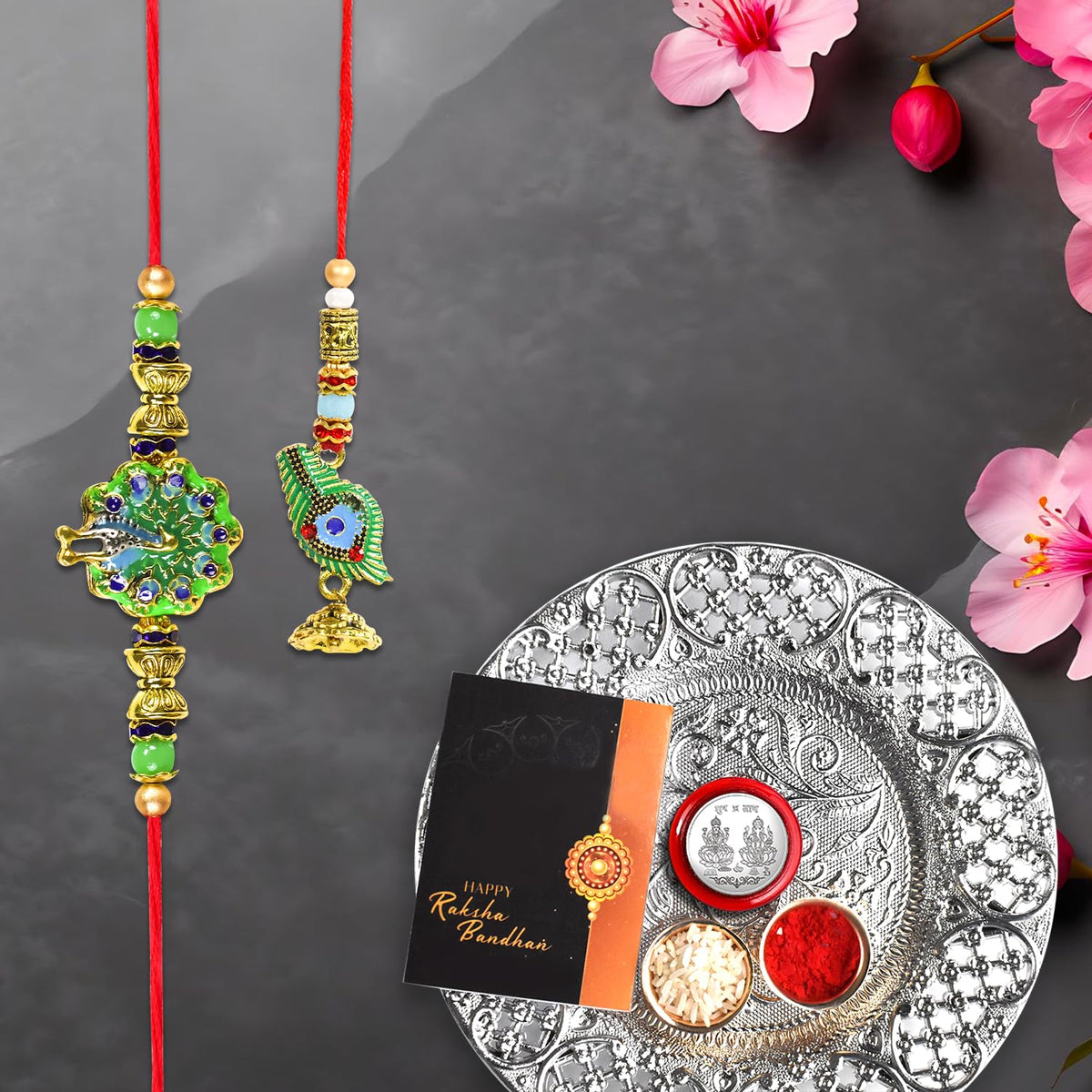 Blue Beads Evil Eye Rakhi For Bhai and Bhabhi | Rakhi for Bhaiya and Bhabhi | Lumba Rakhi for Bhabhi | Rakhi Combo for Bhai and Bhabhi (K1_456)