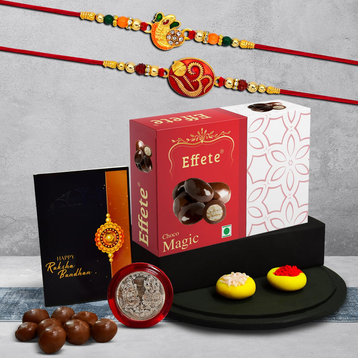 Rakhi (K2_277+282_EM32) & Chocolate Magic 32gm | Rakhi Combo with card and chocolate | chocolates gift | Rakhi & Chocolate for brother | rakhi with gift | Set of 2 Rakhi