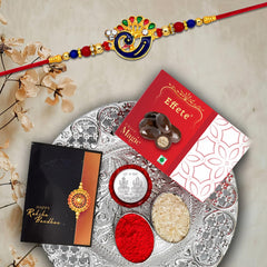 Rakhi For Brother Set Of 1 with Chocolate Magic 32gm & Pooja Thali, Pooja Coin & Greeting Card , Rakhi For Brother And Bhabhi, Rakhi With Chocolate, Rakhi With Gift For Brother, Rakhi For Kids, Rakhi Set, Rakhi Combo, Rakhi With Sweets, brot