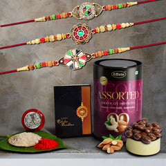 Rakhi (K3_415+416+417_AS) & Assorted Chocolate Dryfruits 96gm, Rakhi for brother with gift, Rakhi with chocolate, rakhi combo for brother, Set of 3 Rakhi,  Chocolate