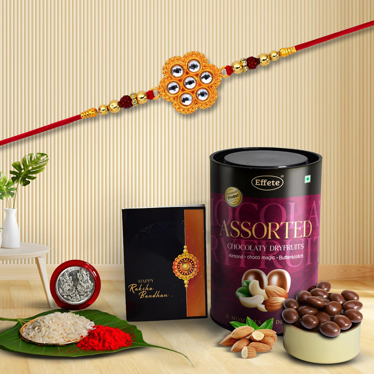 Rakhi (K1_531_AS) & Assorted Chocolate Dryfruits 96gm, Rakhi & Chocolate for brother, Rakhi with chocolate, rakhi with gift, Rakhi Combo, Set of 1 Rakhi, Chocolate