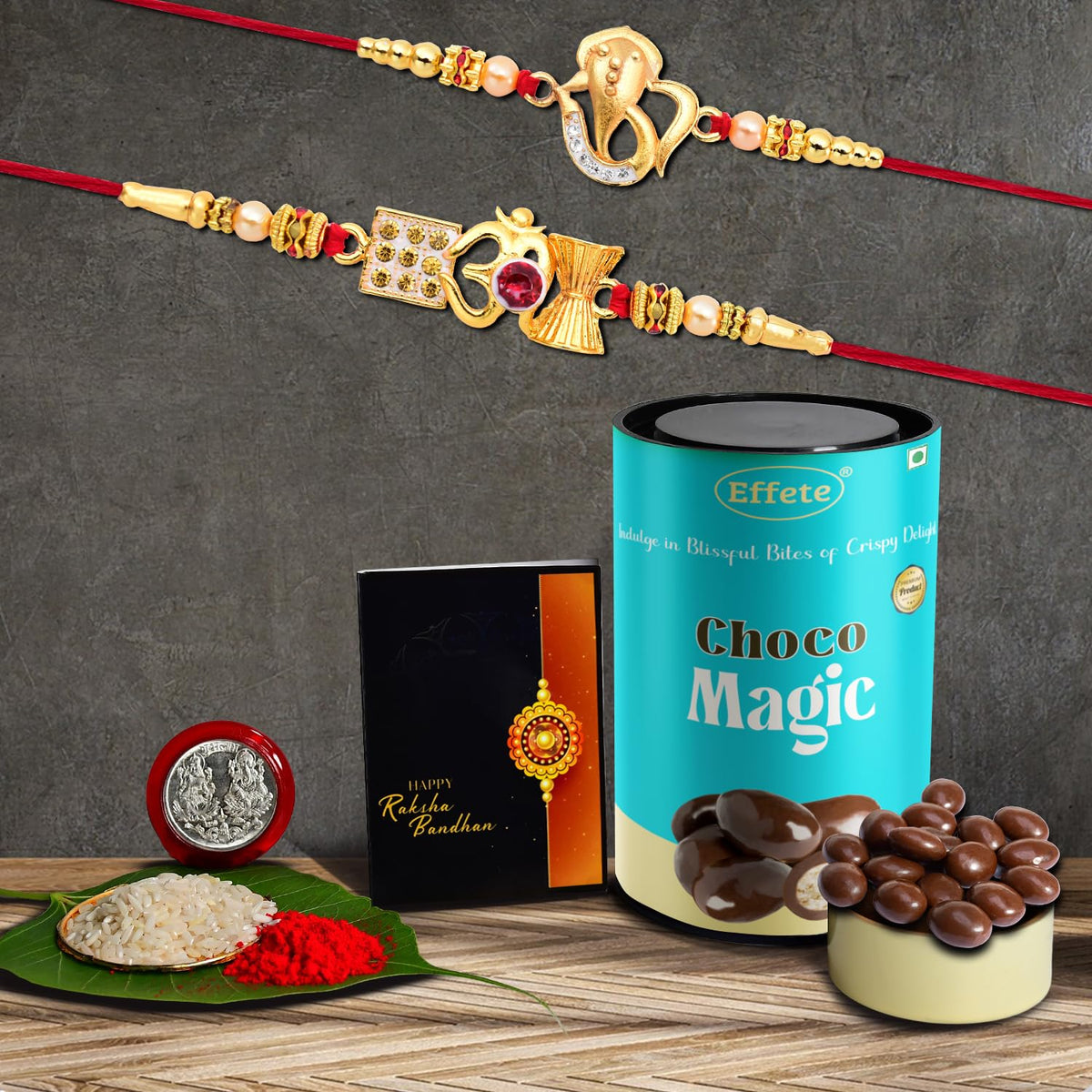 Rakhi (K2_412+413_Cm) & Chocolate Magic, Rakhi & Chocolate For Brother, Rakhi With Chocolate, Rakhi With Gift, Rakhi Combo, Set Of 2 Rakhi, Chocolate,200 Grams