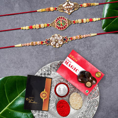 Rakhi (K3_427+428+429_DS+CM32) & Chocolate Magic 32gm & Pooja Thali| Rakhi for brother with gift | Rakhi with chocolate |rakhi combo for brother | Set of 3 Rakhi |  Chocolate|