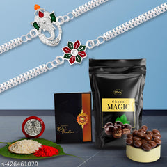 silver rakhi with chocolate