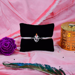 Ganesh And Turtle Silver Color Rakhi With Decorative Gift 4Pc Diya Set ,Silver Color Pooja Coin, Roli Chawal & Greeting Card