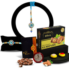 Flower Design With Diamond With Effete Choco Almond Chocolate 32Gm ,Silver Color Pooja Coin, Roli Chawal & Greeting Card