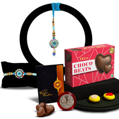 Flower Design With Diamond With Effete Choco Beats Chocolate 32Gm ,Silver Color Pooja Coin, Roli Chawal & Greeting Card