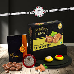 Sunflower Shape With Red & Green Mina Bracelet With Effete Choco Almond Chocolate 32Gm ,Silver Color Pooja Coin, Roli Chawal & Greeting Card