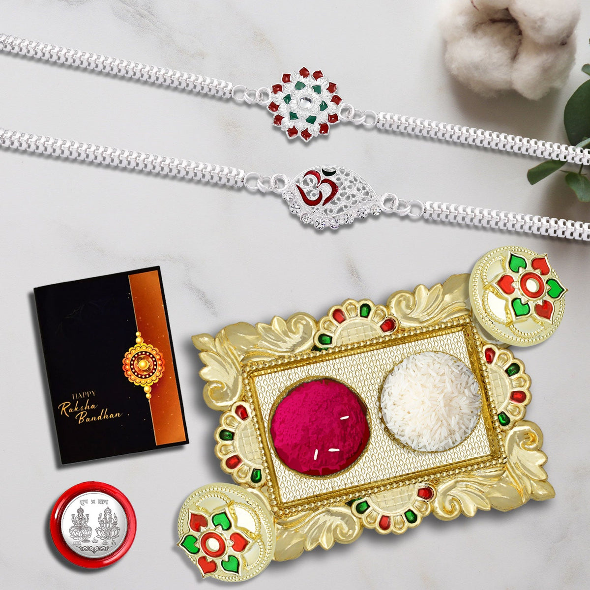 silver rakhi set