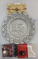 Rakhi Combo with Ganesh Rakhi, Puja Thali, Roli Chawal, Coin & Chocolates,Rakhi Gift Combo