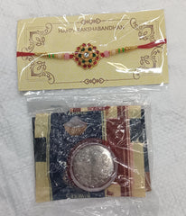 Single Designer Floral Rakhi for Brother – Includes Silver Coin, Roli Chawal & Greeting Card,Rakhi Gift Combo