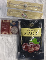 Rakhi Gift Combo with 2 Elegant Rakhis for Brother – Includes Choco Magic Pack, Silver Coin, Roli Chawal & Greeting Card,Rakhi Gift Combo
