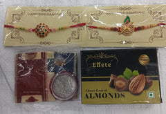 Premium Rakhi Gift Combo with Choco Almonds, Traditional Rakhis & Festive Essentials