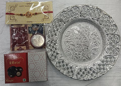 Designer Rakhi Combo Gift Set for Brother with Choco Magic, Tilak Tray & Coin