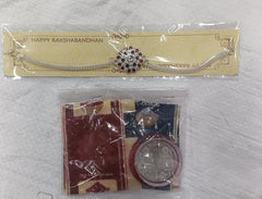 Premium Silver-Plated Rakhi Gift Combo with Roli-Chawal, Coin & Greeting Card,Rakhi Gift Combo