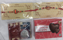 Traditional Rakhi Combo Gift Set for Brother with Designer Peacock & Ganesha Rakhis, Choco Beats, Tilak & Coin