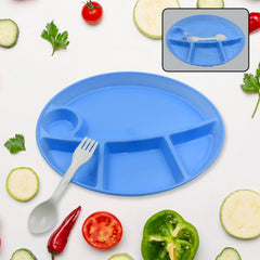 5577 Plastic Food Plates / Biodegradable 5 Compartment Plate With Spoon for Food Snacks / Nuts / Desserts Plates for Kids, Reusable Plates for Outdoor, Camping, BPA-free (1 Pc)