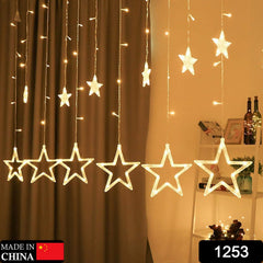 1253 12 Stars Curtain String Lights, Window Curtain Lights with 8 Flashing Modes Decoration for Festivals DeoDap