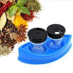 2287 2 in 1 Boat Shaped Stand Salt Pepper Shaker Container Set with Stand for Dining Table Moisture-Proof Plastic Cap Clear Heavy Plastic Material Dispensers for Home & Kitchen