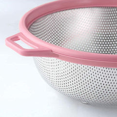 7147 Big Stainless Steel Colander with Handle, Large Metal Mesh Basket Strainer for Pasta, Spaghetti, Berry, Veggies, Fruits,  Kitchen Food Colander, Dishwasher Safe (1 pc )