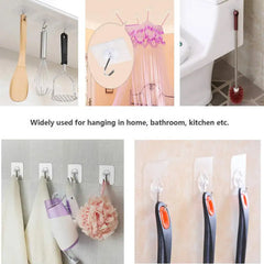 1609  Self Adhesive Heavy Duty Waterproof Transparent Sticky Plastic & Stainless Steel Wall Hooks (10 Pc Set)