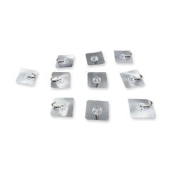 1609  Self Adhesive Heavy Duty Waterproof Transparent Sticky Plastic & Stainless Steel Wall Hooks (10 Pc Set)