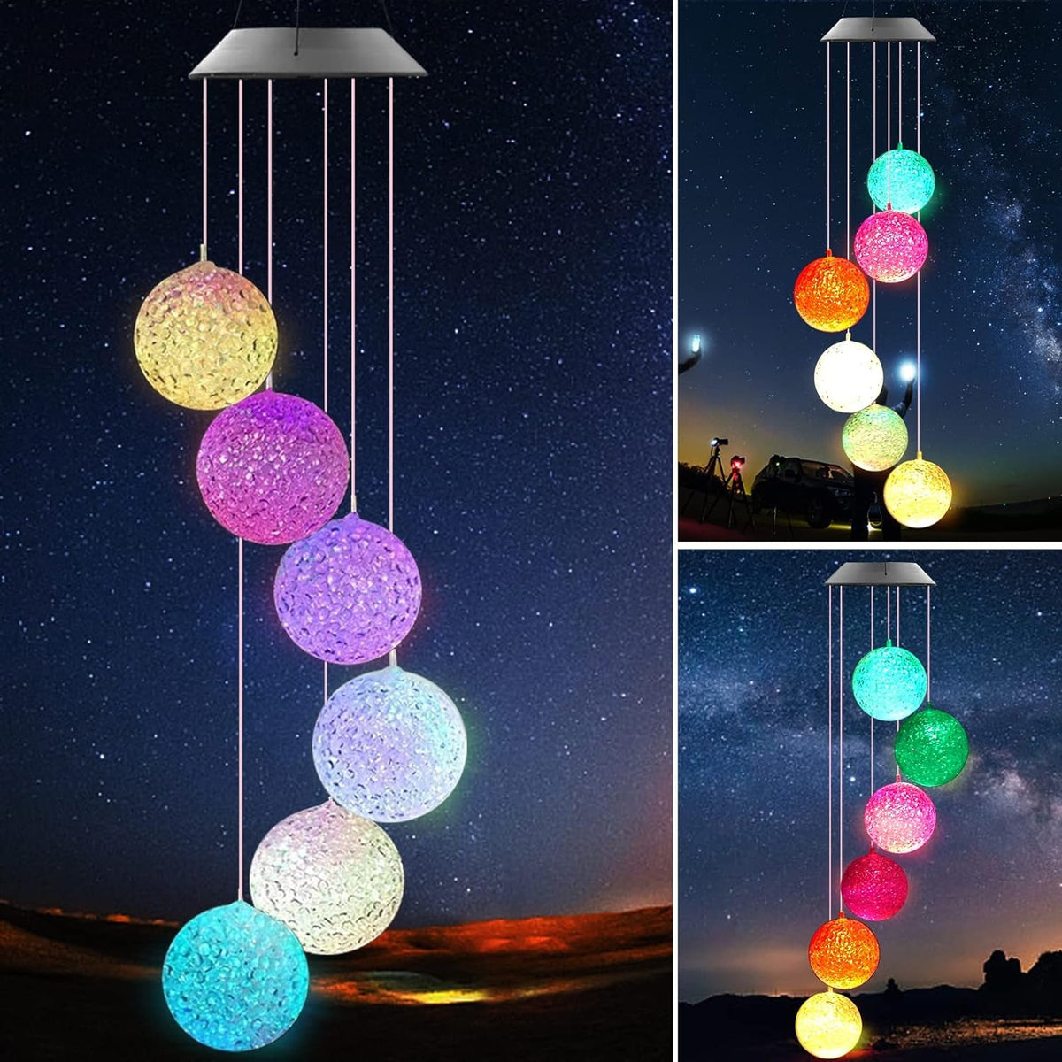 8317L Solar Crystal Ball Wind Chime, Color Changing Solar Powered LED Hanging Wind Chime Light Mobile for Patio Yard Garden Home Outdoor Night Decor, Gifts
