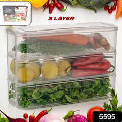 5595 3 Fridge Storage Container, Fridge Organizer with Lid Stackable Fridge Storage Containers Plastic Freezer Storage Containers for Fish, Meat, Vegetables, Fruits, Pack of 3pcs, 1500ML Approx