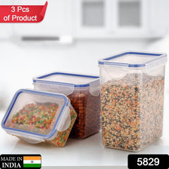 5829 Classics Rectangular Plastic Airtight Food Storage Containers with Leak Proof Locking Lid Storage container set of 3 Pc( Approx Capacity 500ml,1000ml,1500ml, Transparent)